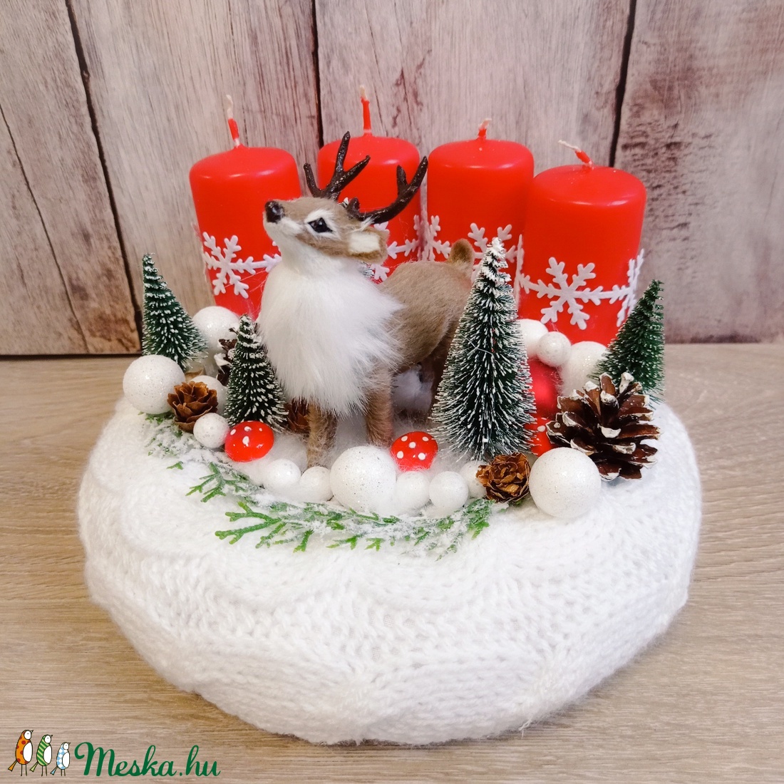 Adventi koszorú szarvassal - karácsony - adventi díszek - adventi koszorú - Meska.hu