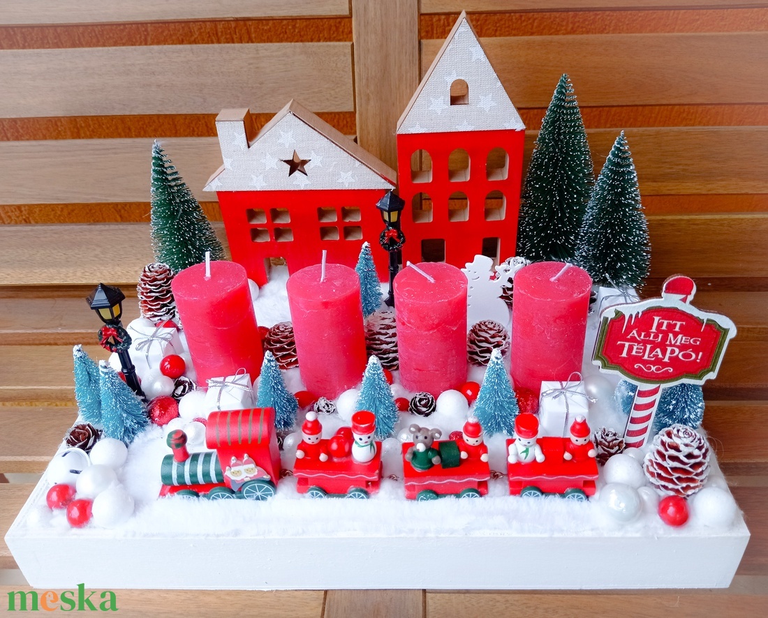 Házikós, vonatos adventi box - karácsony - adventi díszek - adventi koszorú - Meska.hu