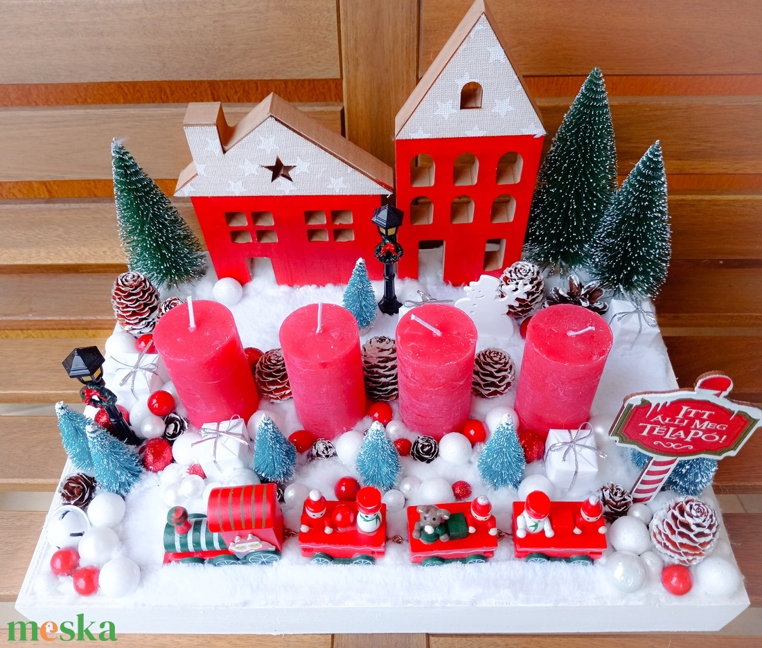 Házikós, vonatos adventi box - karácsony - adventi díszek - adventi koszorú - Meska.hu