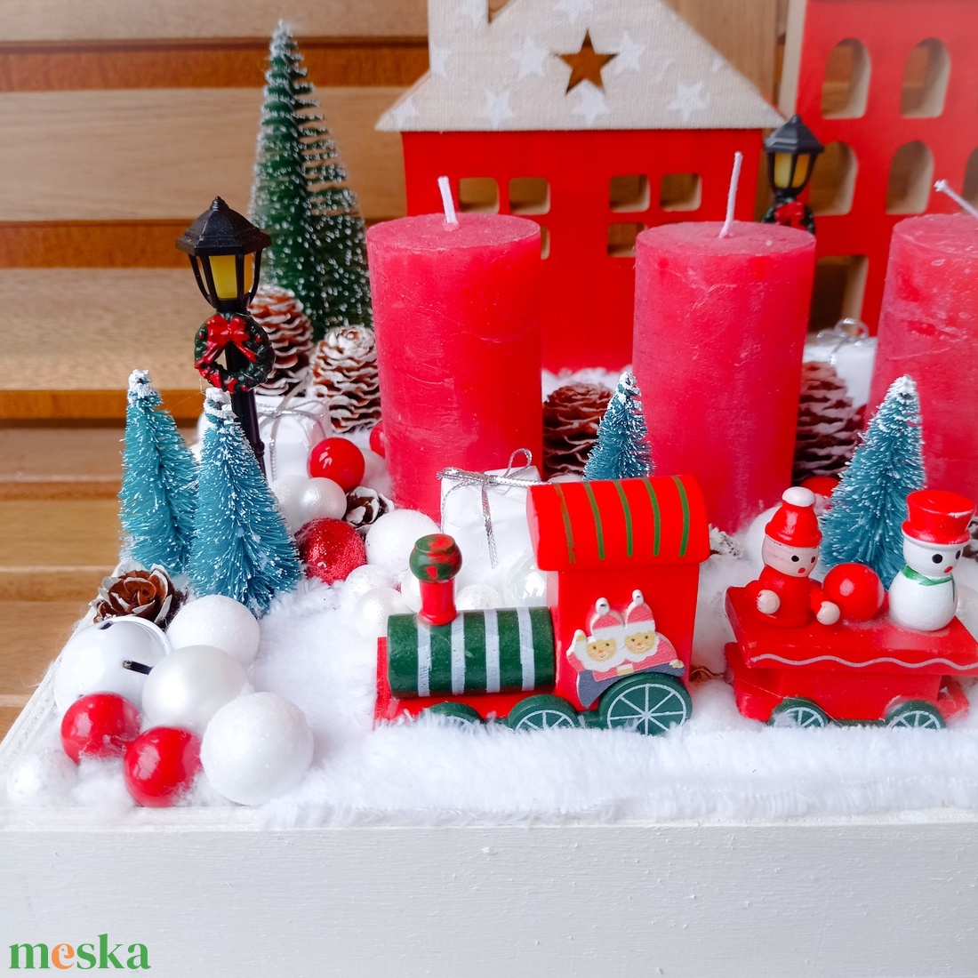 Házikós, vonatos adventi box - karácsony - adventi díszek - adventi koszorú - Meska.hu