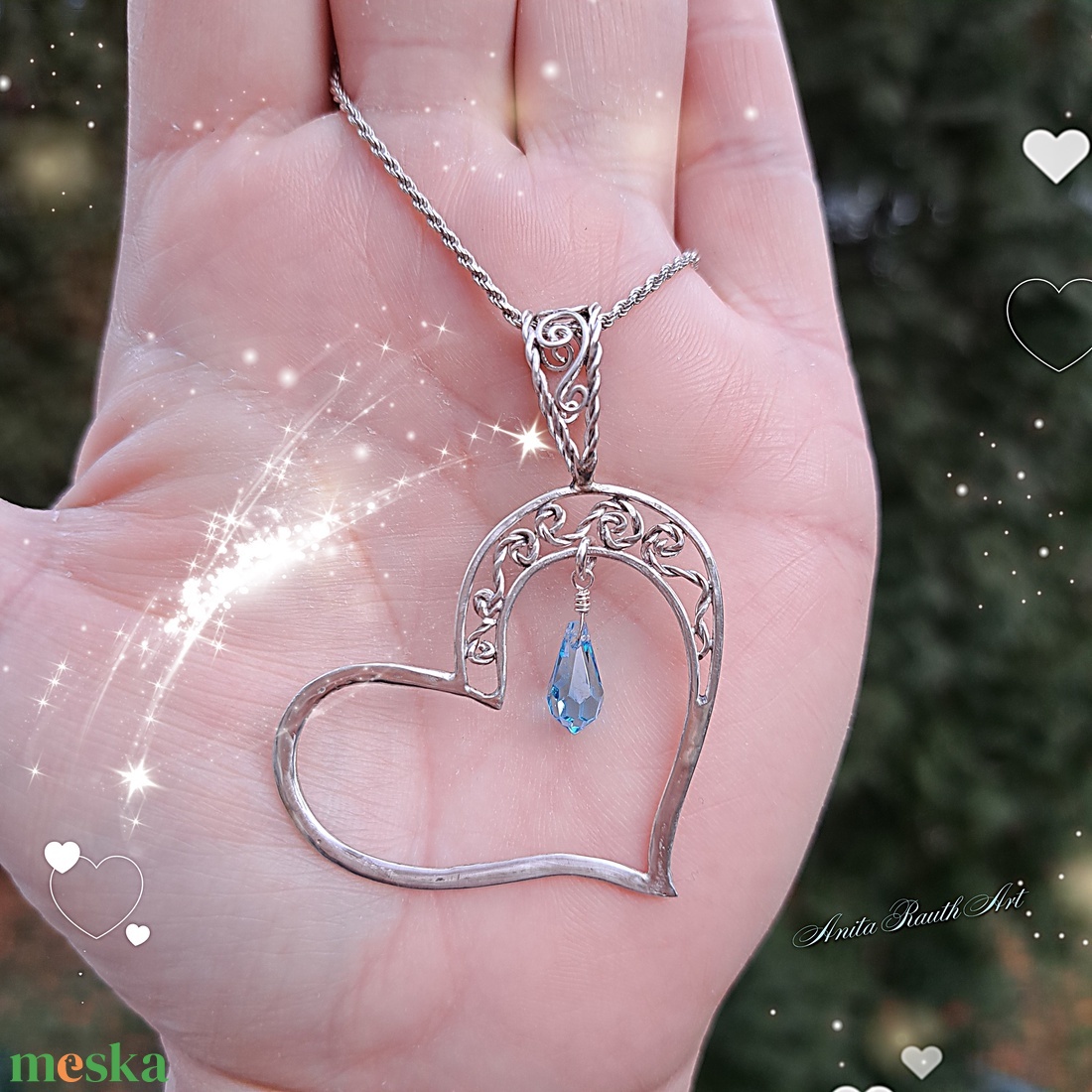 Ezüst szív Swarovski cseppel - kék - ékszer - nyaklánc - medál - Meska.hu Ezüst szív Swarovski cseppel - kék - ékszer - nyaklánc - medál - Meska.hu