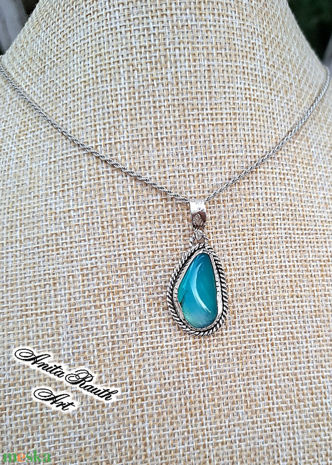 Kék kalcedon medál  - ékszer - nyaklánc - medál - Meska.hu