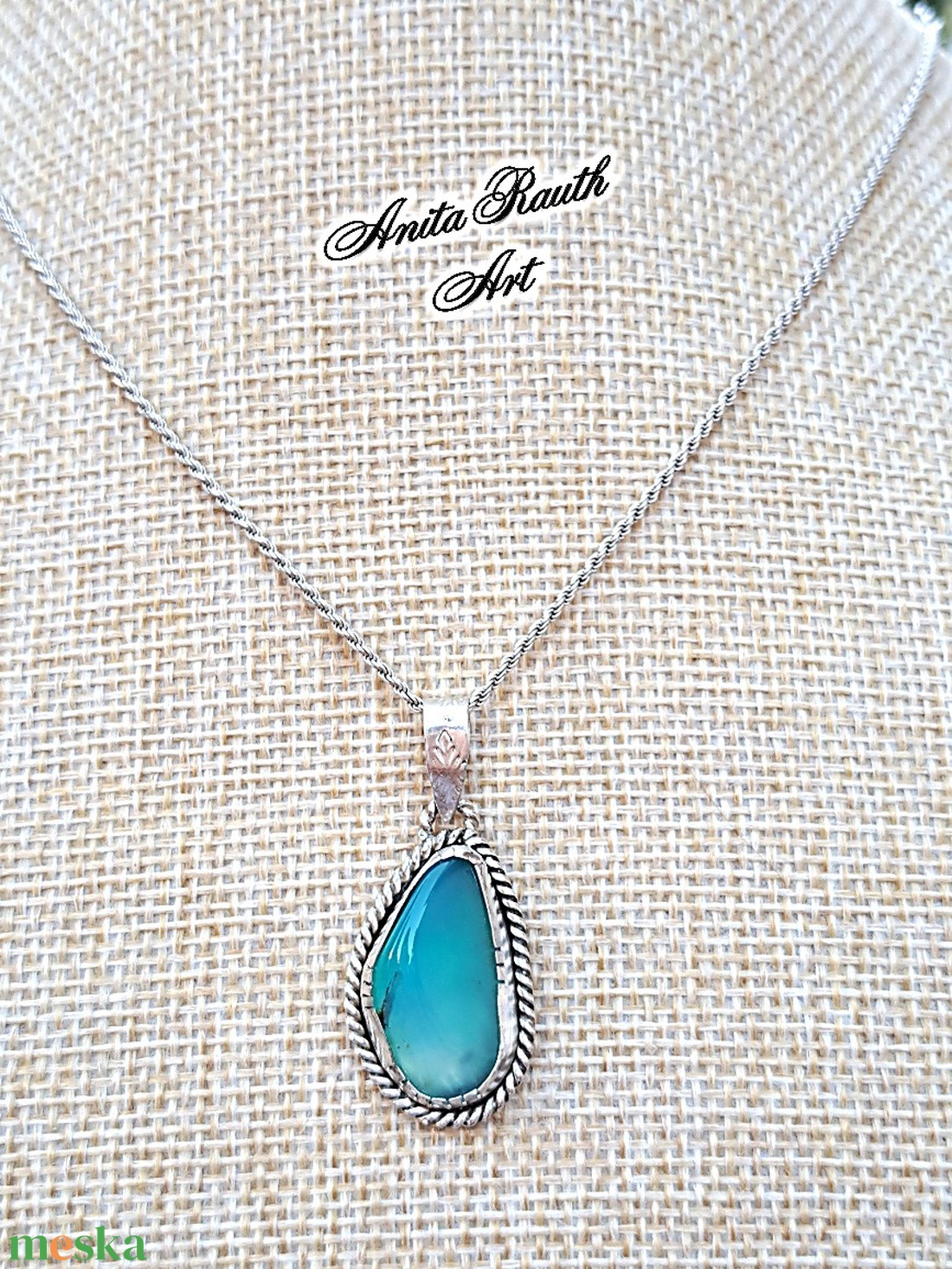 Kék kalcedon medál  - ékszer - nyaklánc - medál - Meska.hu