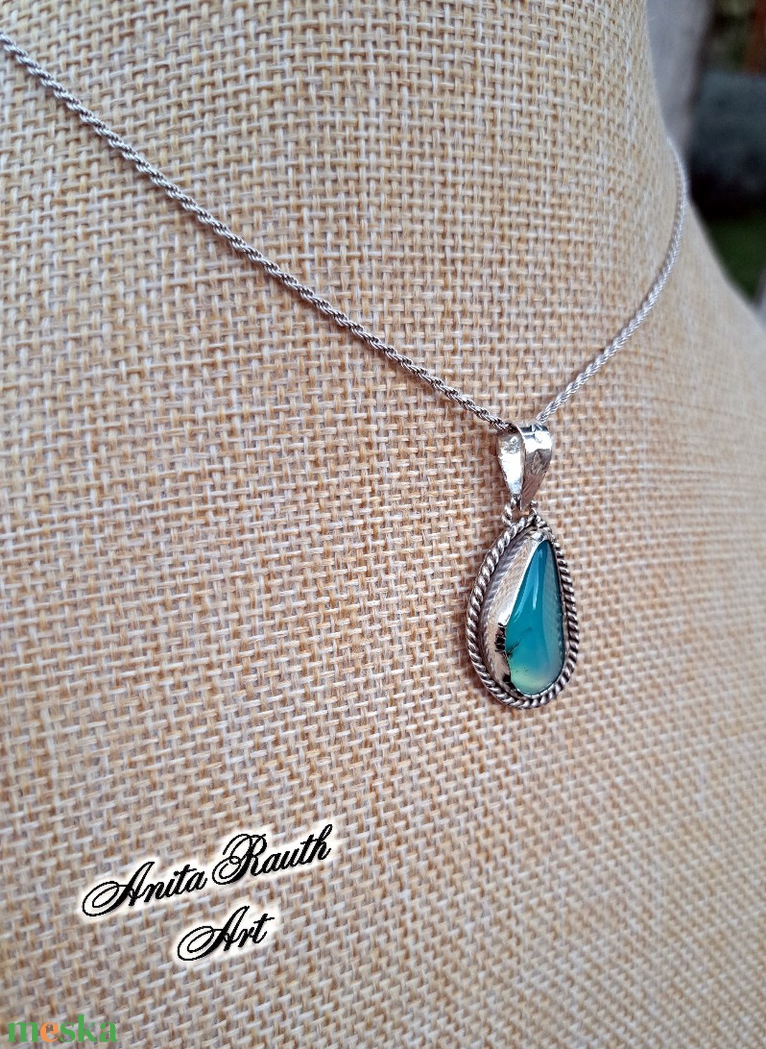 Kék kalcedon medál  - ékszer - nyaklánc - medál - Meska.hu