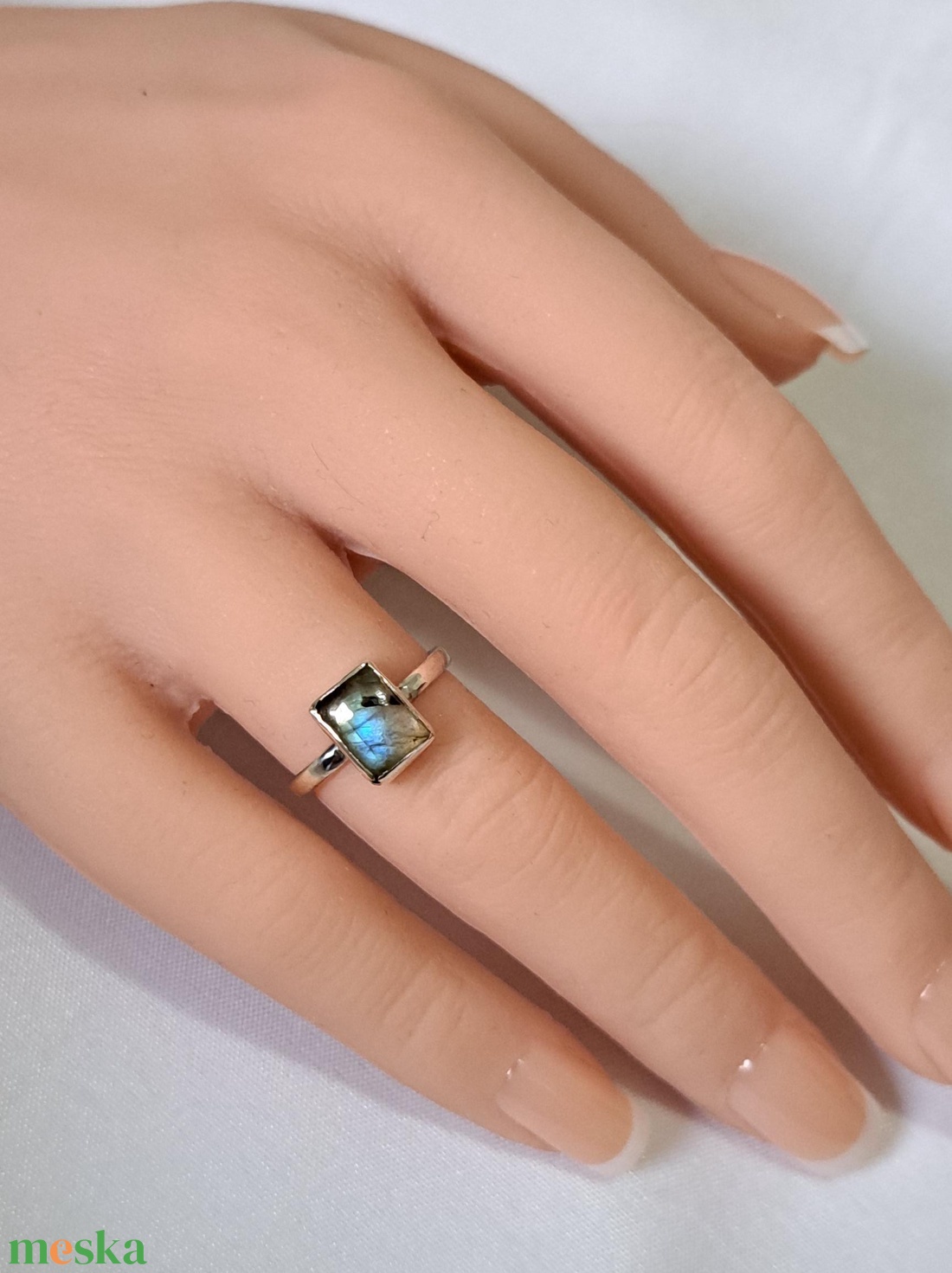 Négyzetes labradorit gyűrű - zöldes/barnás árnyalatú - ékszer - gyűrű - statement gyűrű - Meska.hu