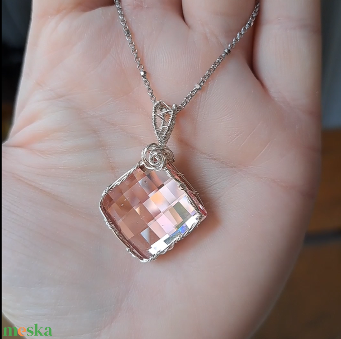 Swarovski négyzet alakú medál - ékszer - nyaklánc - medál - Meska.hu