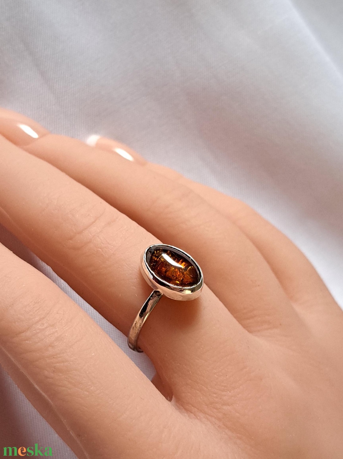 Ovális borostyán gyűrű - ékszer - gyűrű - statement gyűrű - Meska.hu