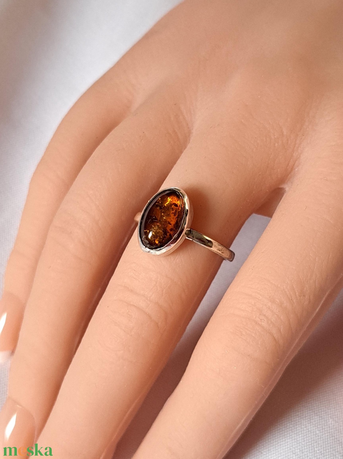 Ovális borostyán gyűrű - ékszer - gyűrű - statement gyűrű - Meska.hu