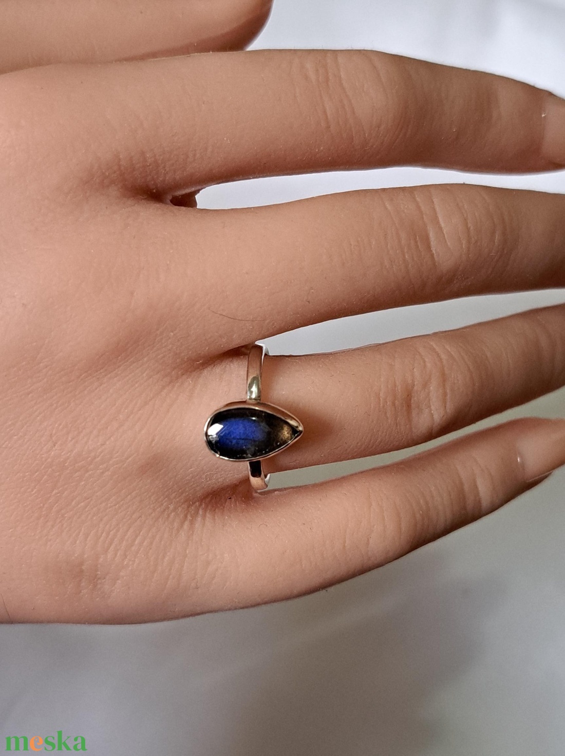 Kék labradorit gyűrű - cseppforma - ékszer - gyűrű - statement gyűrű - Meska.hu
