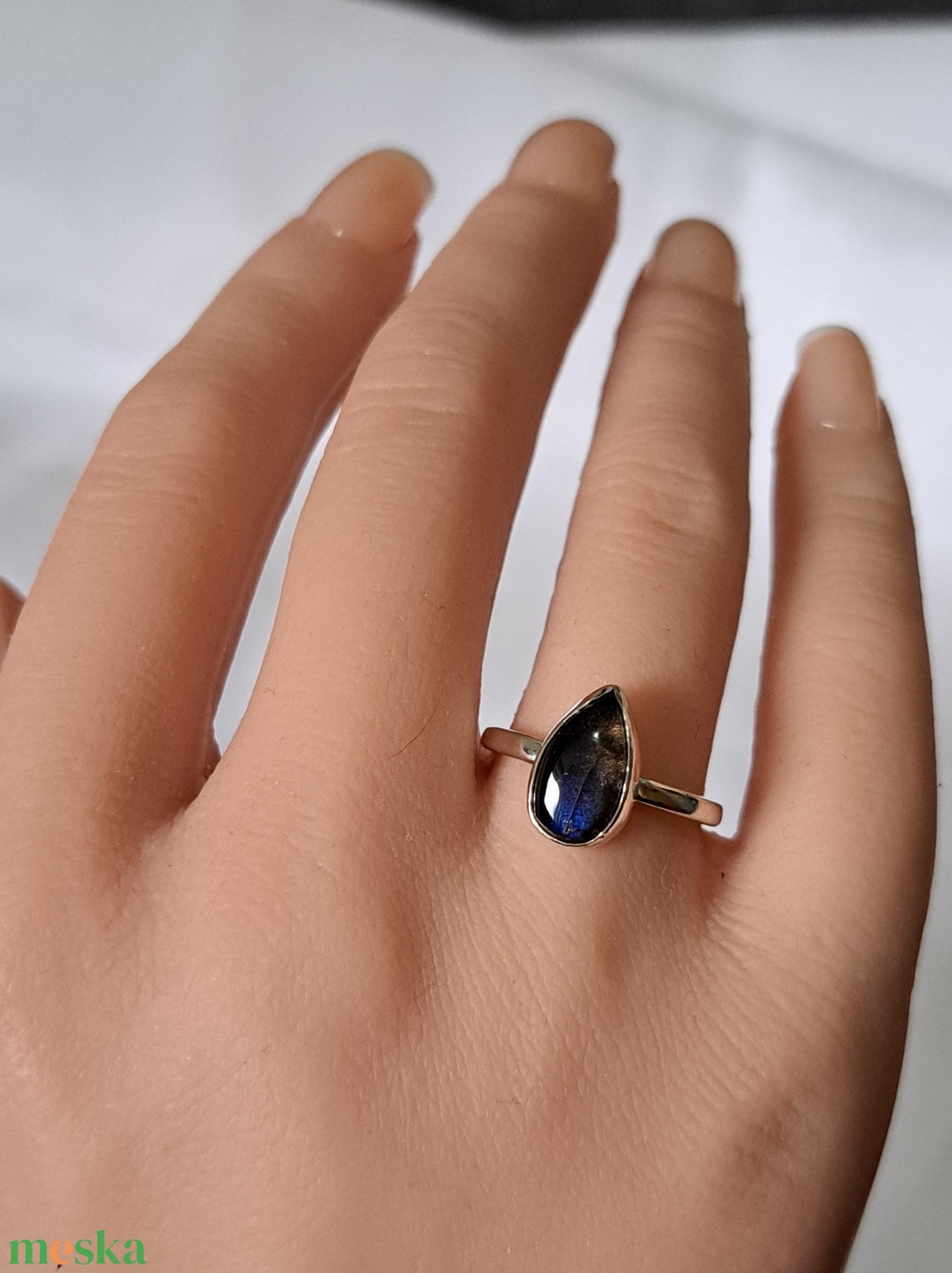 Kék labradorit gyűrű - cseppforma - ékszer - gyűrű - statement gyűrű - Meska.hu