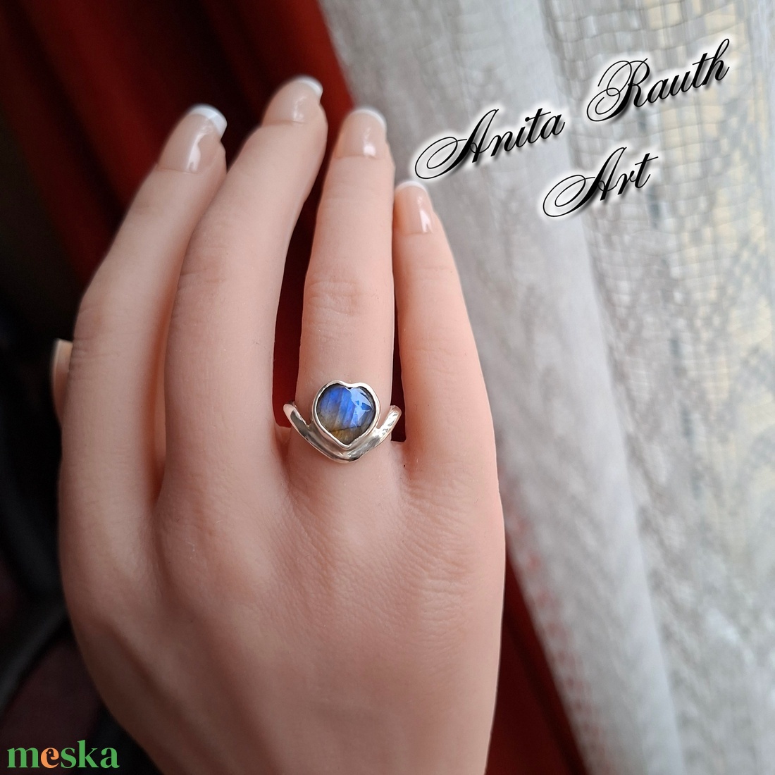 Labradorit gyűrű - szív forma - ékszer - gyűrű - statement gyűrű - Meska.hu