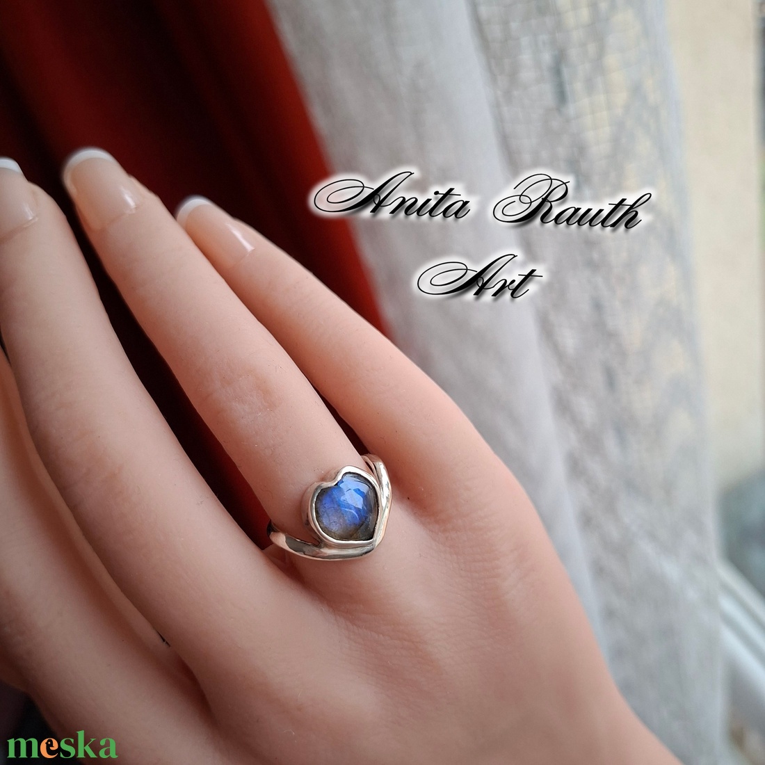 Labradorit gyűrű - szív forma - ékszer - gyűrű - statement gyűrű - Meska.hu