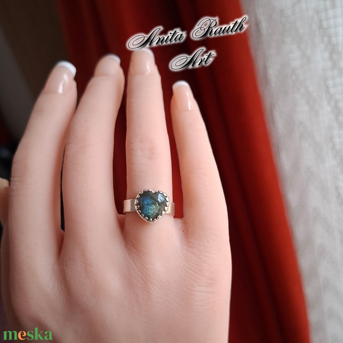 Labradorit gyűrű - szív forma - ékszer - gyűrű - statement gyűrű - Meska.hu