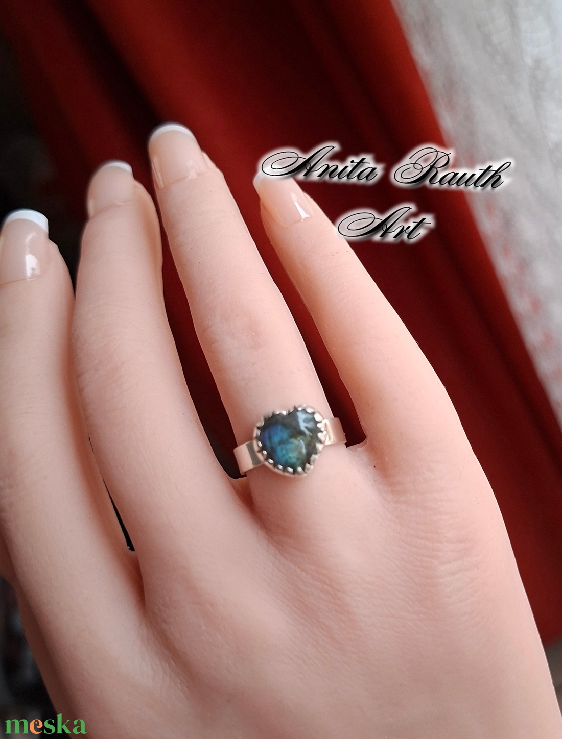 Labradorit gyűrű - szív forma - ékszer - gyűrű - statement gyűrű - Meska.hu