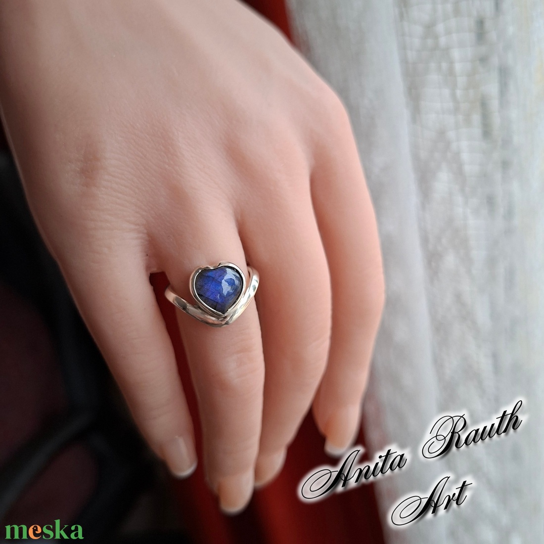 Labradorit gyűrű - szív forma - ékszer - gyűrű - statement gyűrű - Meska.hu