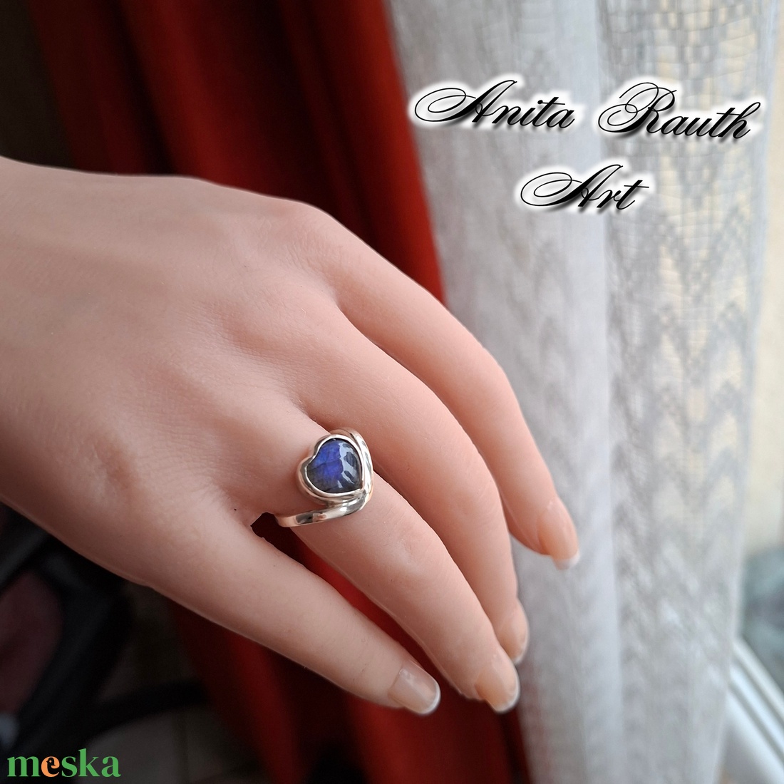 Labradorit gyűrű - szív forma - ékszer - gyűrű - statement gyűrű - Meska.hu