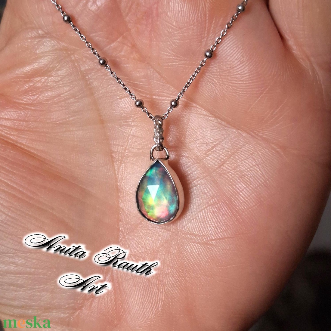 Aurora opál cseppmedál - ékszer - nyaklánc - medál - Meska.hu