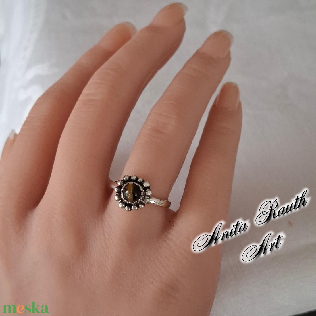 Tigrisszem gyűrű bogyókkal - ékszer - gyűrű - gyöngyös gyűrű - Meska.hu