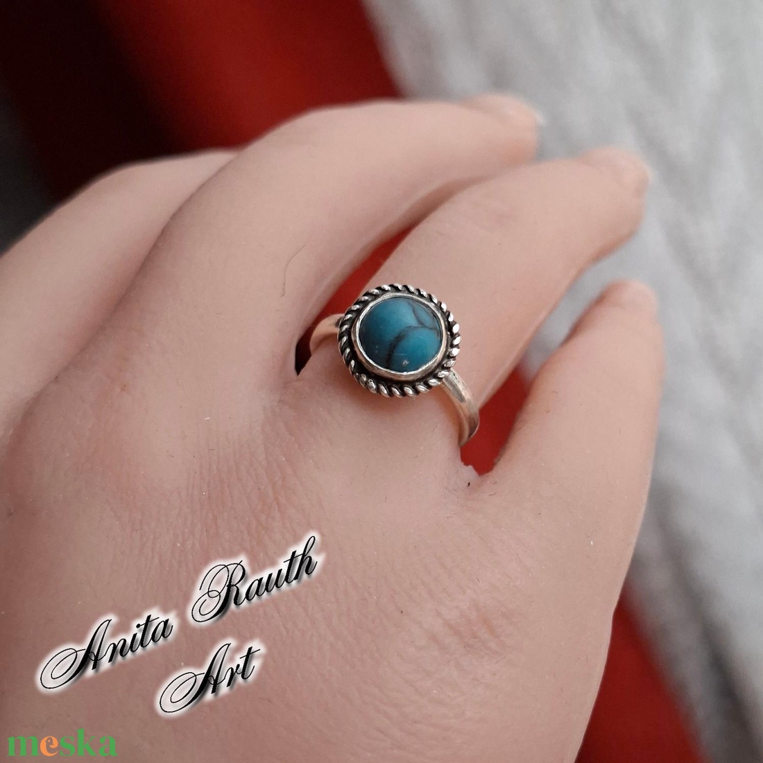 Türkiz gyöngyös gyűrű - ékszer - gyűrű - gyöngyös gyűrű - Meska.hu