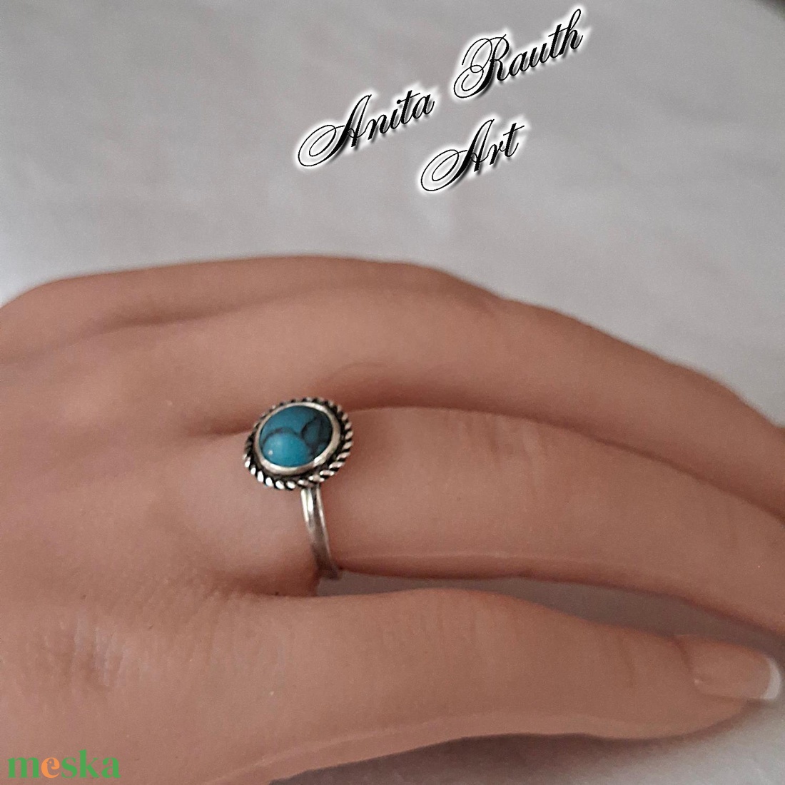 Türkiz gyöngyös gyűrű - ékszer - gyűrű - gyöngyös gyűrű - Meska.hu