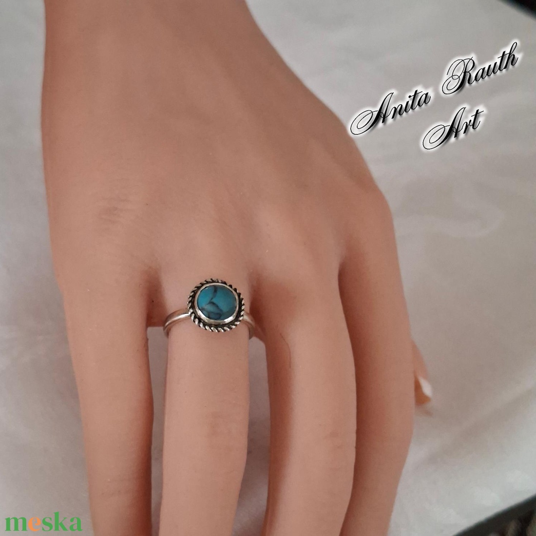 Türkiz gyöngyös gyűrű - ékszer - gyűrű - gyöngyös gyűrű - Meska.hu