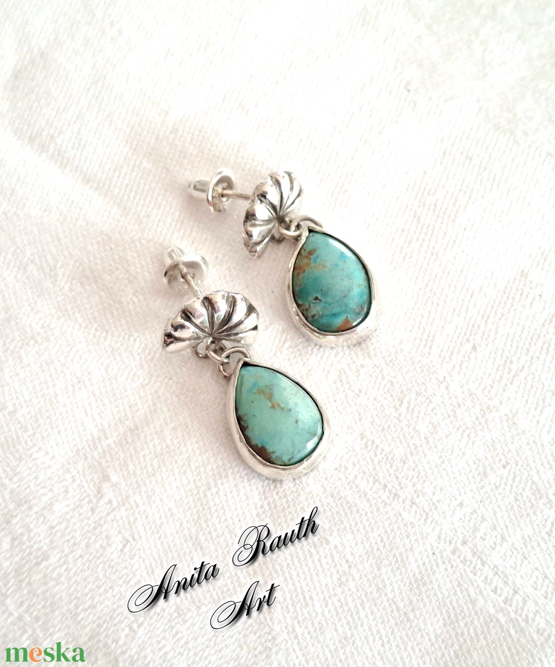 Türkiz csepp fülbevalók  - ékszer - fülbevaló - lógó csepp fülbevaló - Meska.hu