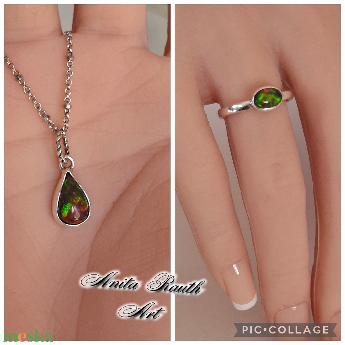 Feketeopál szett (medál és gyűrű) - ékszer - nyaklánc - medál - Meska.hu