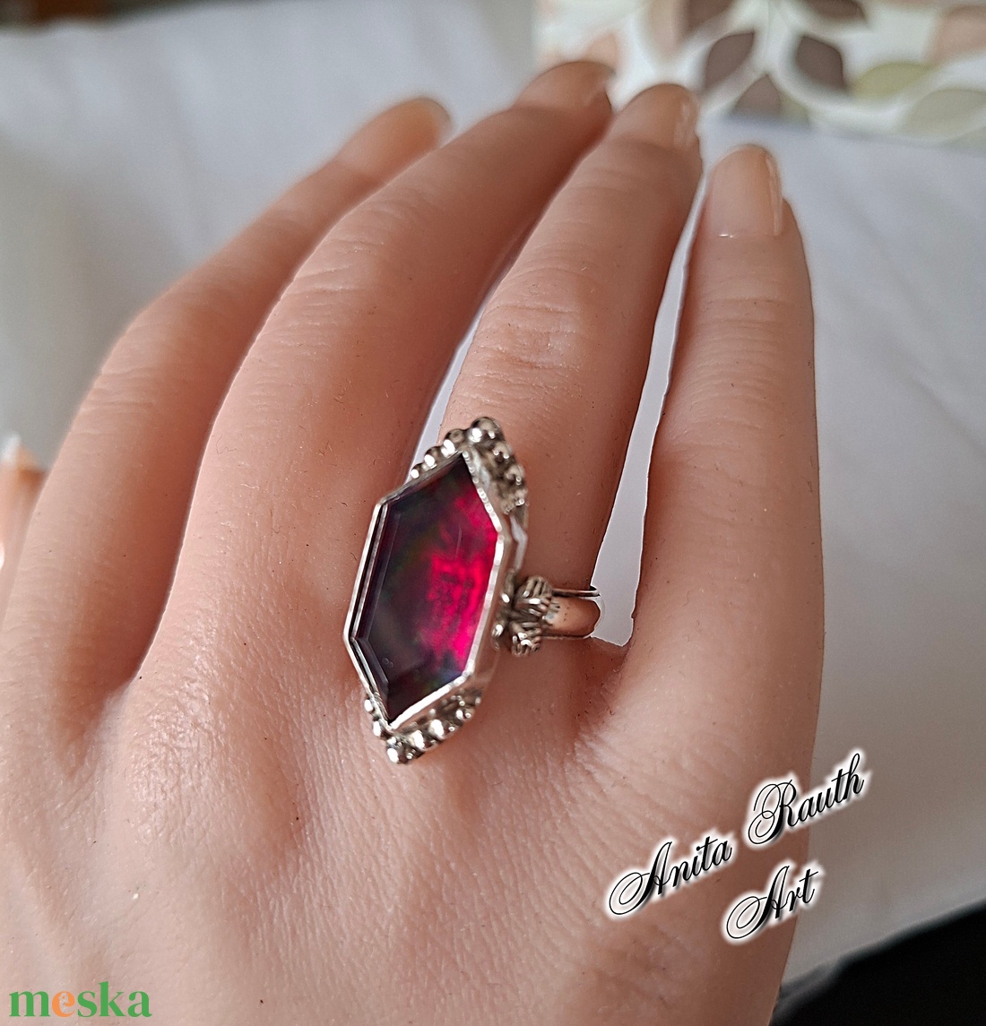 Aurora opál sterling ezüstben - ékszer - gyűrű - statement gyűrű - Meska.hu