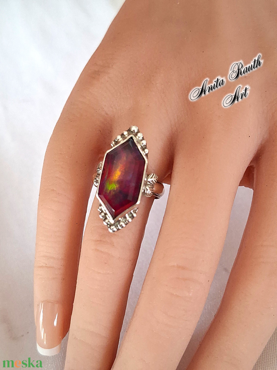 Aurora opál sterling ezüstben - ékszer - gyűrű - statement gyűrű - Meska.hu