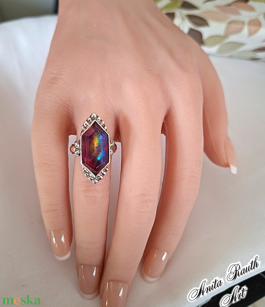 Aurora opál sterling ezüstben - ékszer - gyűrű - statement gyűrű - Meska.hu
