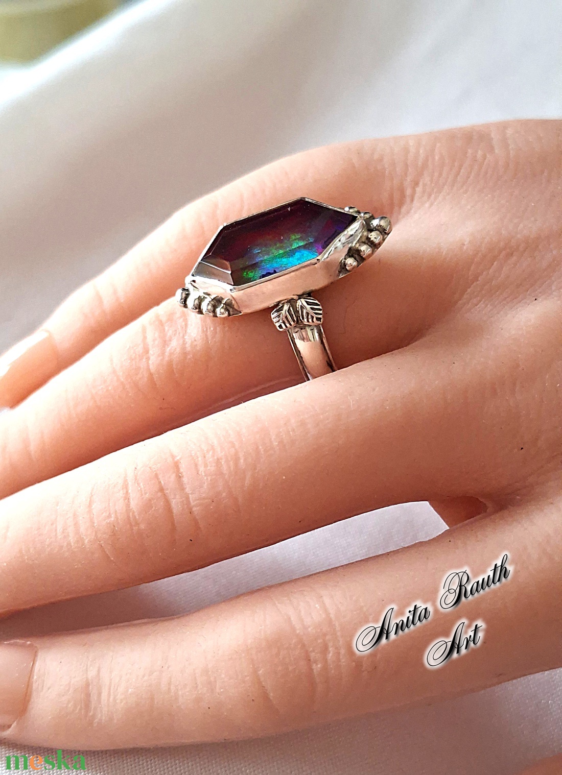 Aurora opál sterling ezüstben - ékszer - gyűrű - statement gyűrű - Meska.hu