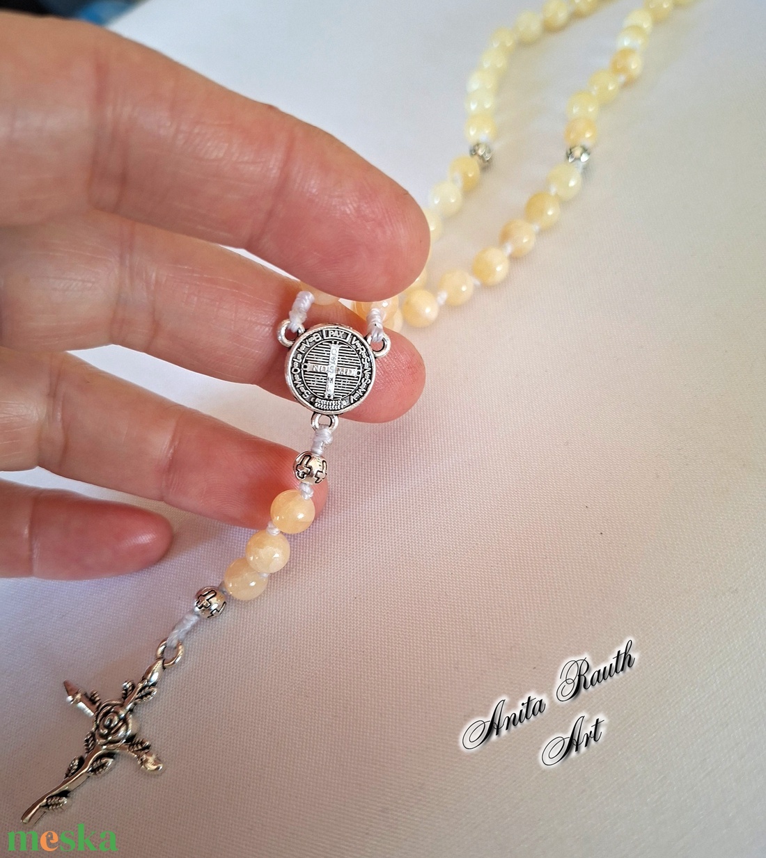 Rózsafüzér kalcedon gyöngyökkel - otthon & életmód - vallás - lánc & füzér - Meska.hu