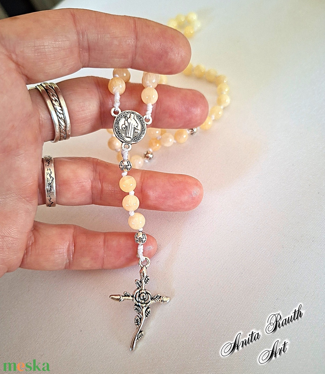 Rózsafüzér kalcedon gyöngyökkel - otthon & életmód - vallás - lánc & füzér - Meska.hu