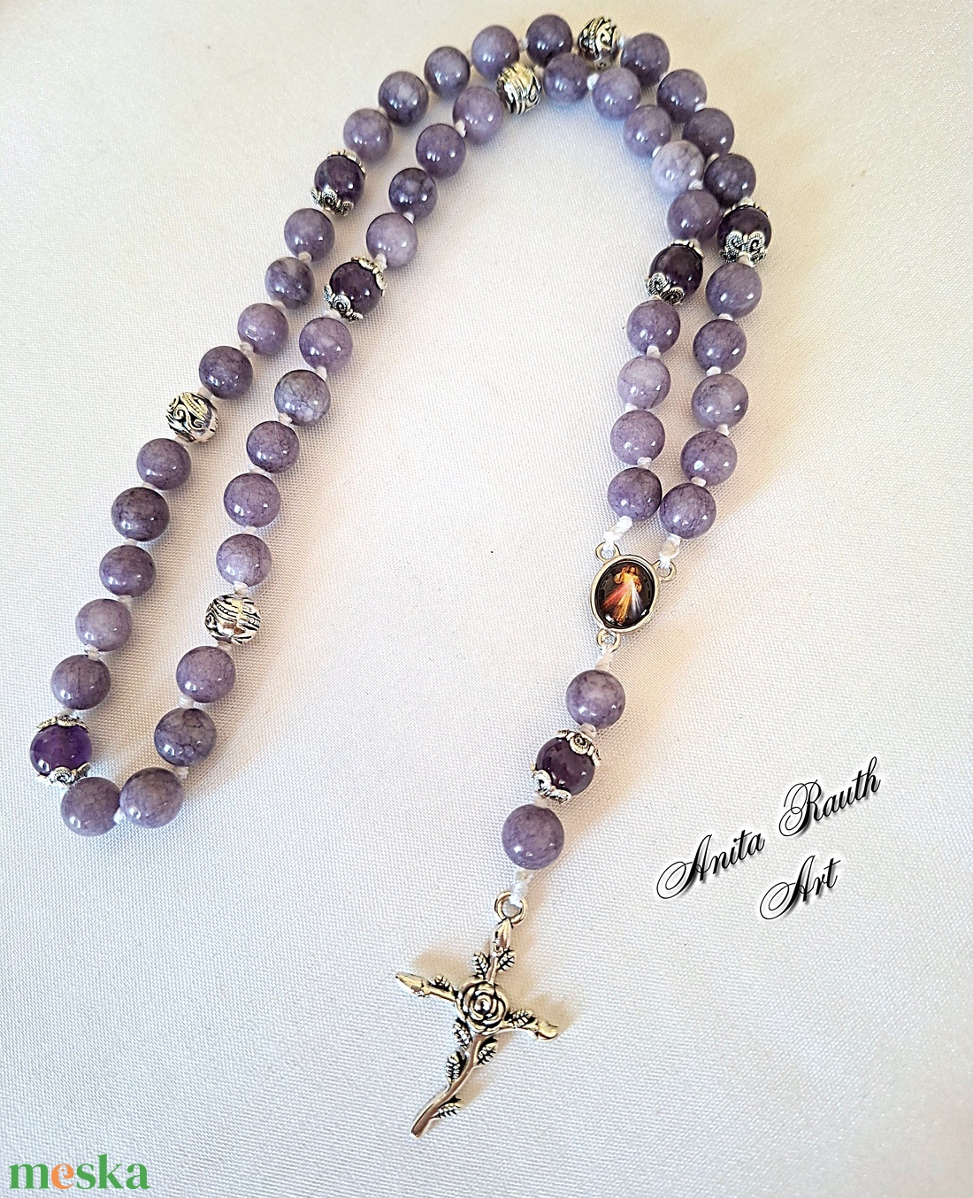 Rózsafüzér leopoldit és ametiszt gyöngyökkel - otthon & életmód - vallás - lánc & füzér - Meska.hu