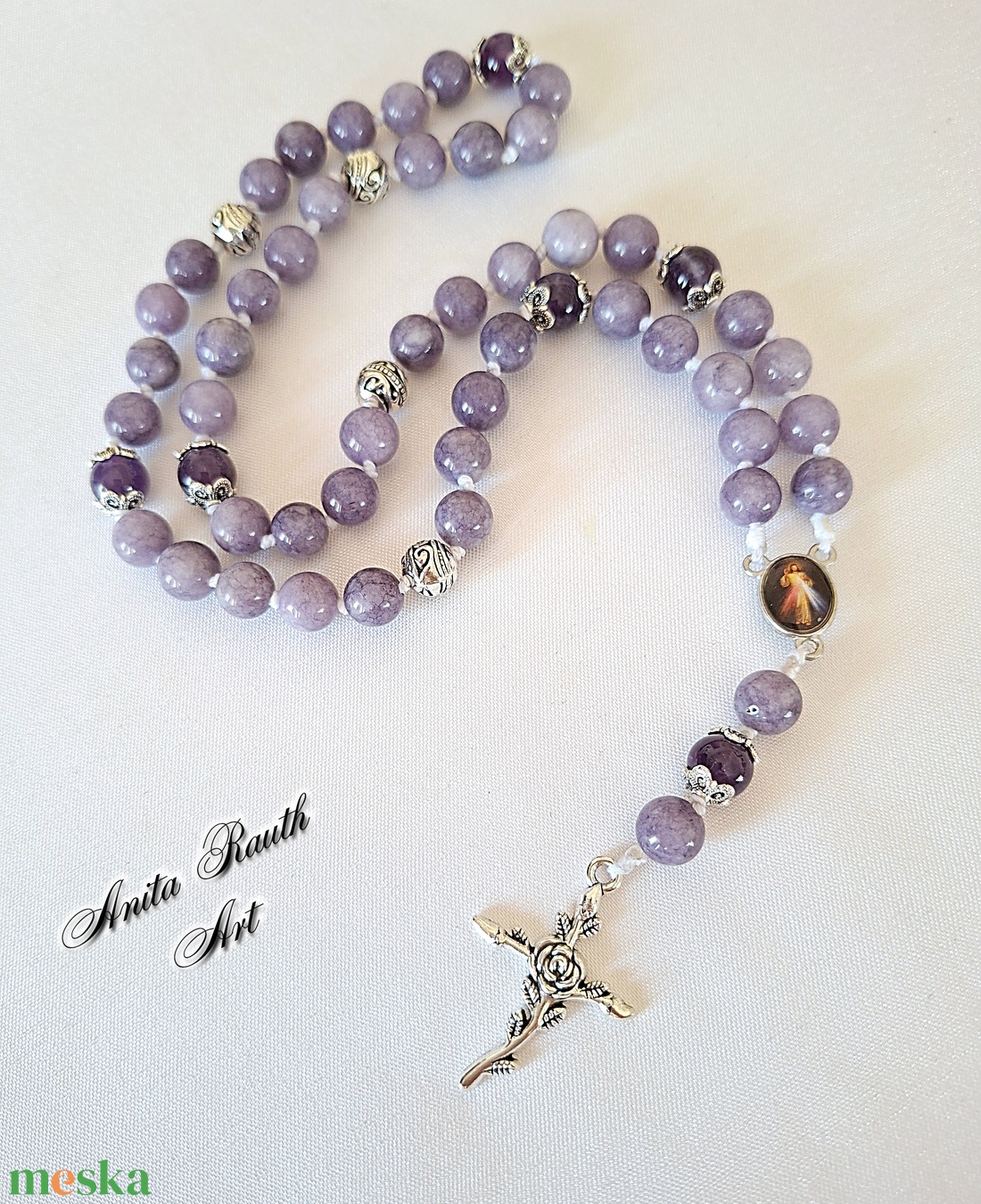 Rózsafüzér leopoldit és ametiszt gyöngyökkel - otthon & életmód - vallás - lánc & füzér - Meska.hu