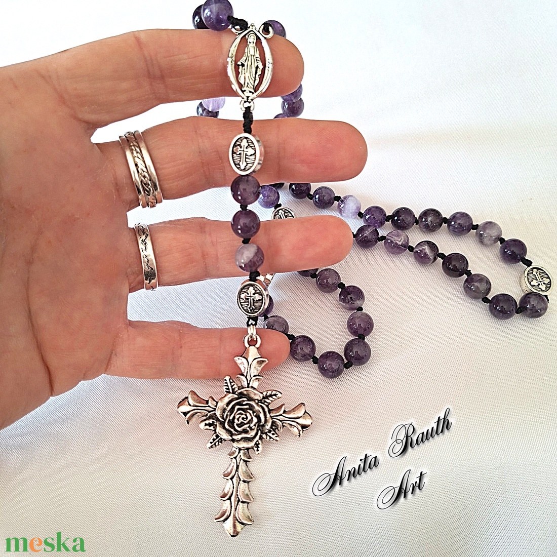Rózsafüzér ametiszt gyöngyökkel - otthon & életmód - vallás - lánc & füzér - Meska.hu