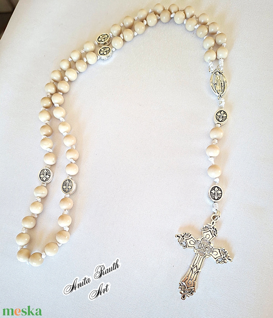 Rózsafüzér elefántcsont jáde gyöngyökkel - otthon & életmód - vallás - lánc & füzér - Meska.hu