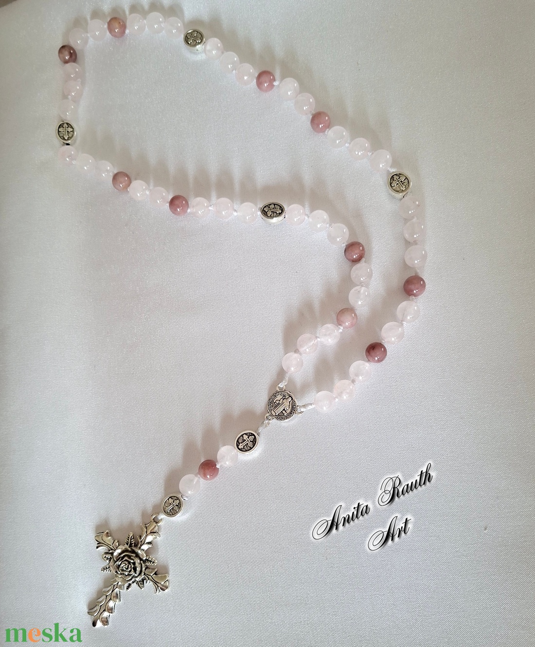 Rózsafüzér rózsakvarc és pink opál gyöngyökkel - otthon & életmód - vallás - lánc & füzér - Meska.hu