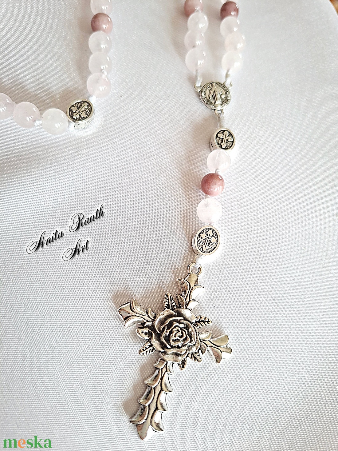 Rózsafüzér rózsakvarc és pink opál gyöngyökkel - otthon & életmód - vallás - lánc & füzér - Meska.hu