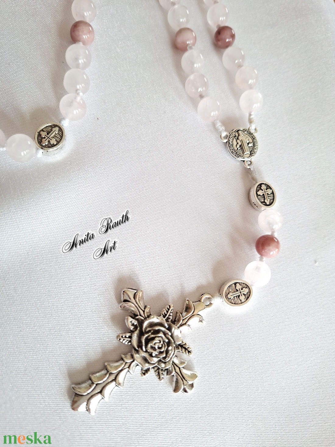 Rózsafüzér rózsakvarc és pink opál gyöngyökkel - otthon & életmód - vallás - lánc & füzér - Meska.hu