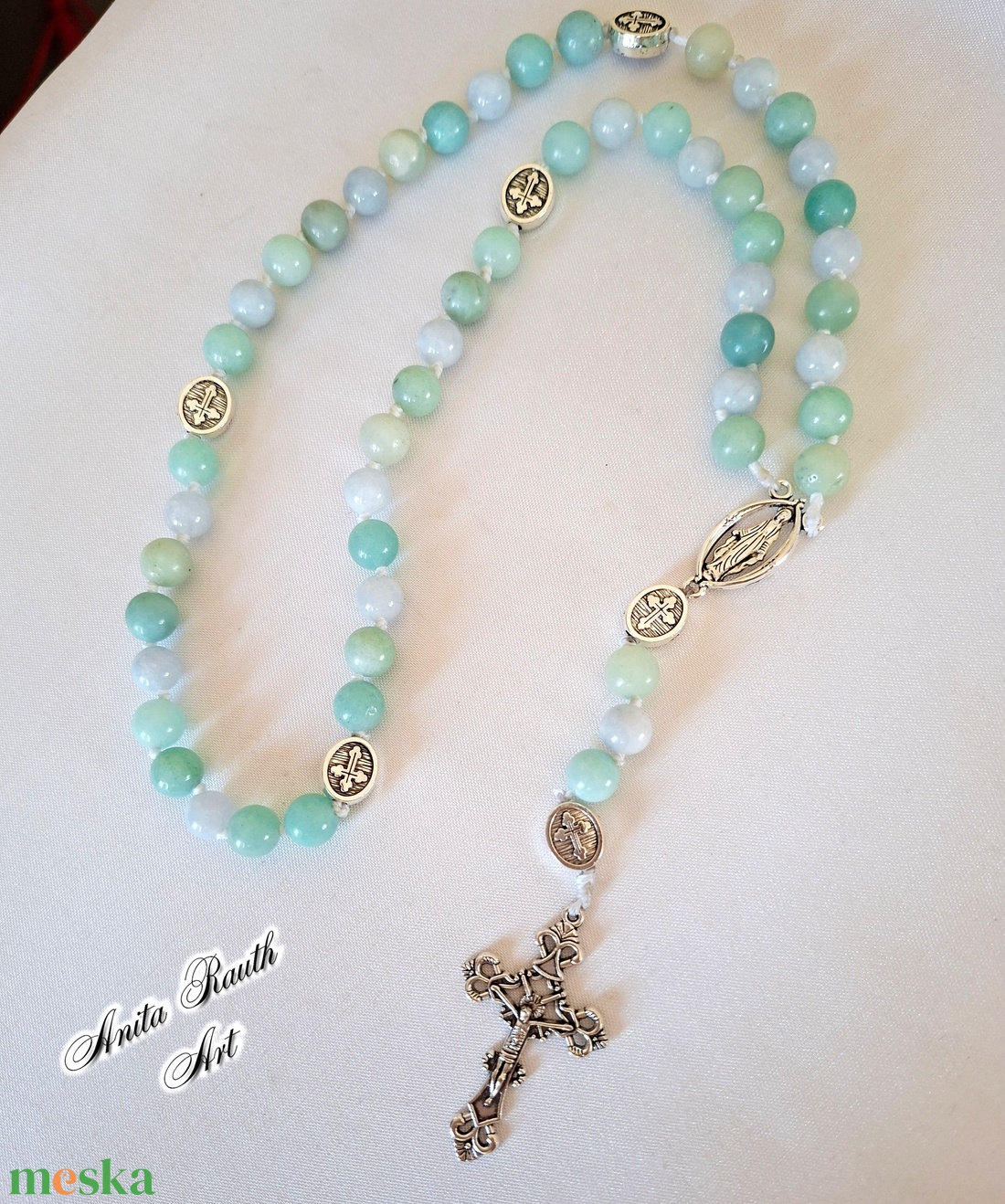 Rózsafüzér kék amazonit és aquamarin gyöngyökkel - otthon & életmód - vallás - lánc & füzér - Meska.hu