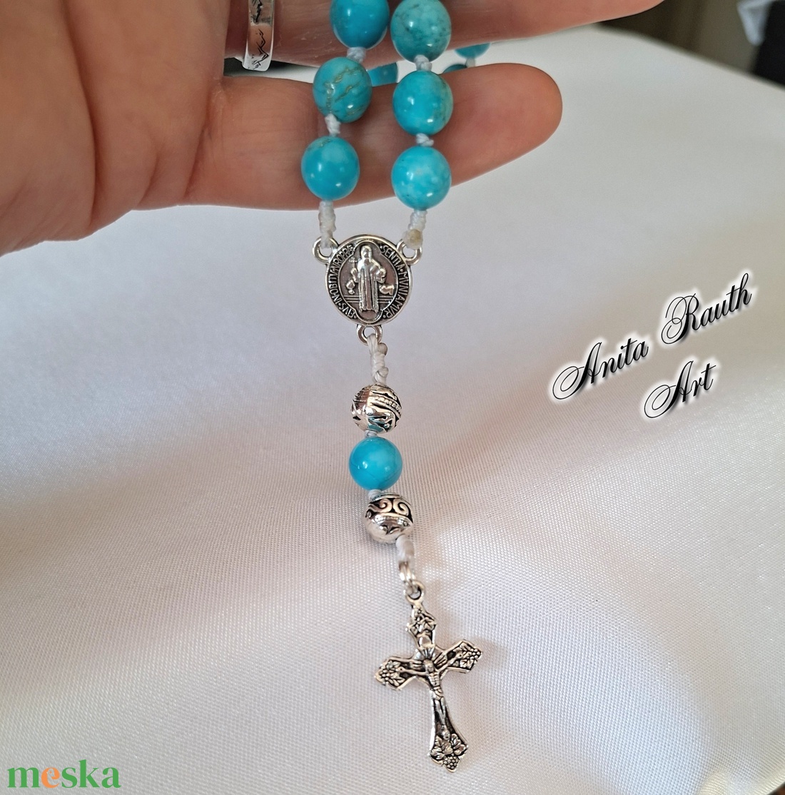 Rózsafüzér türkiz gyöngyökkel - otthon & életmód - vallás - lánc & füzér - Meska.hu