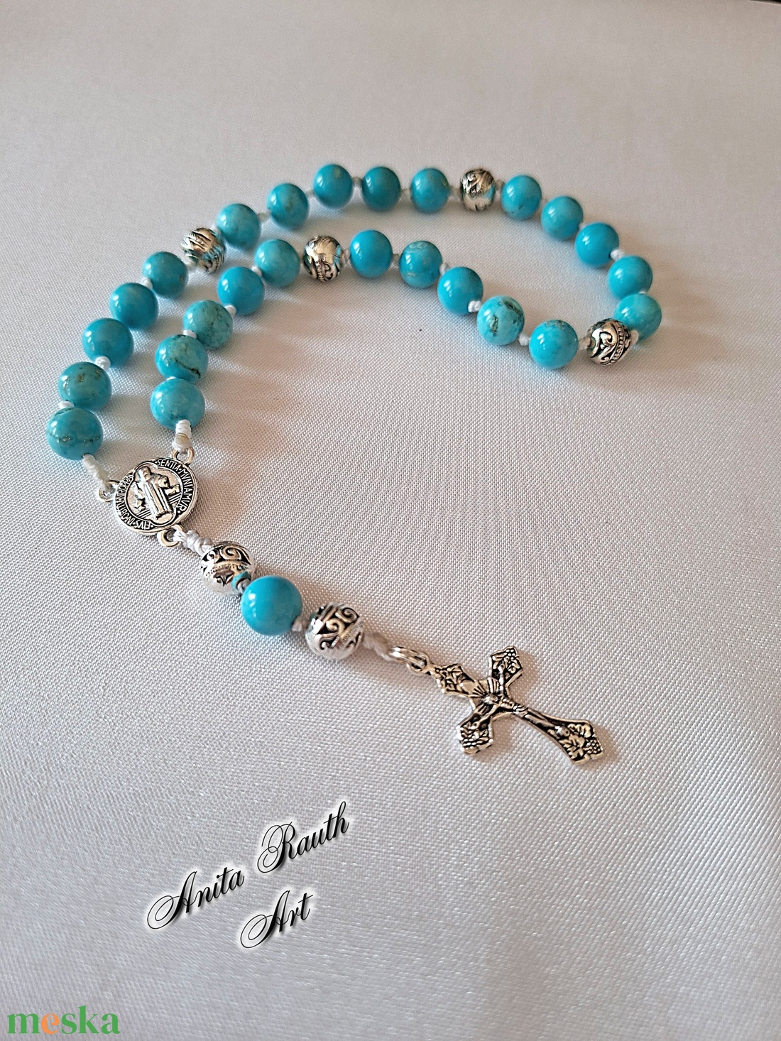 Rózsafüzér türkiz gyöngyökkel - otthon & életmód - vallás - lánc & füzér - Meska.hu