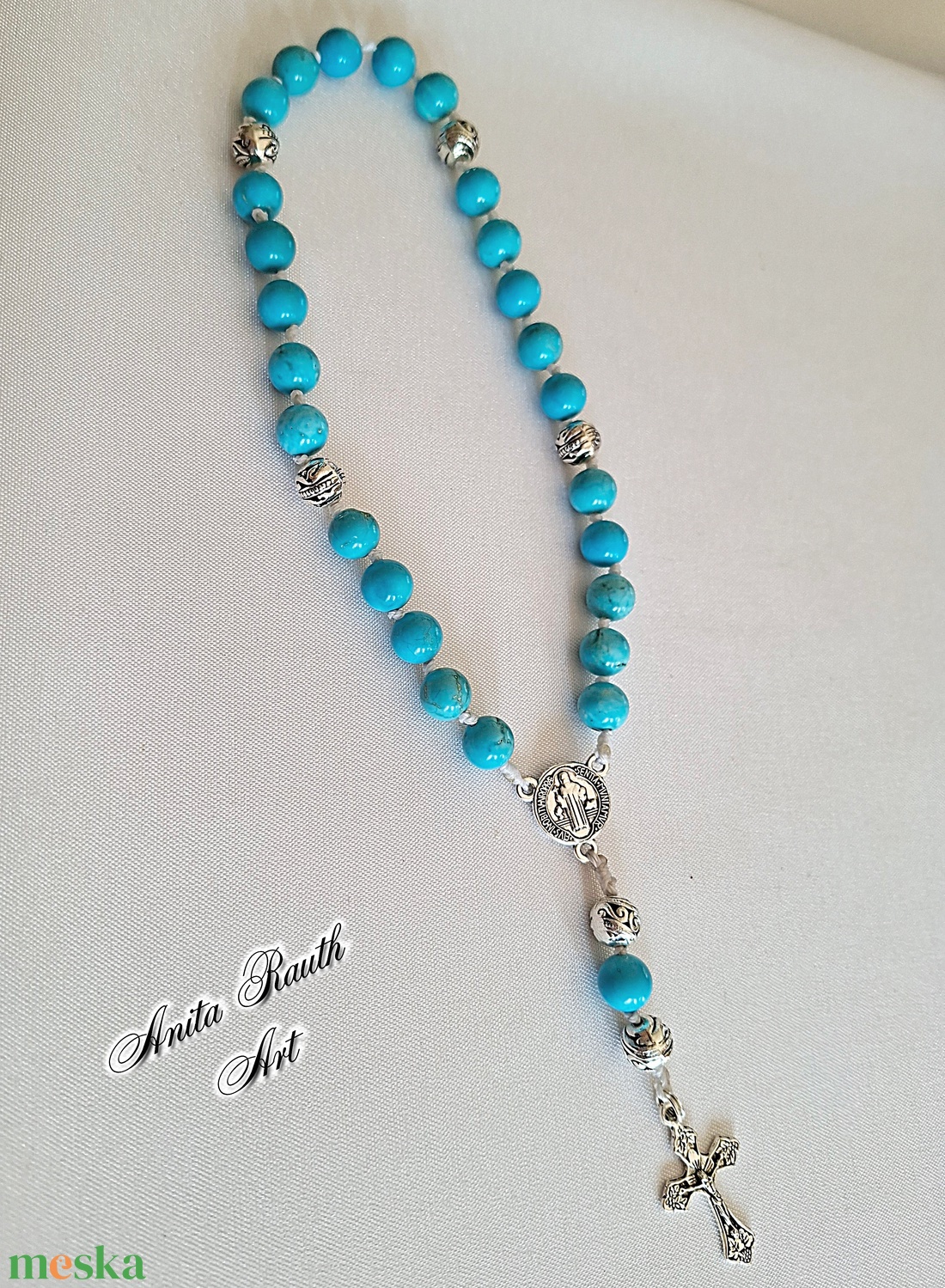 Rózsafüzér türkiz gyöngyökkel - otthon & életmód - vallás - lánc & füzér - Meska.hu