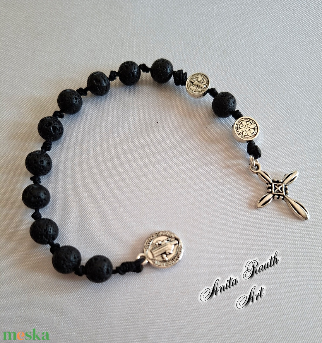 Rózsafüzér fekete lávakő gyöngyökkel - otthon & életmód - vallás - lánc & füzér - Meska.hu