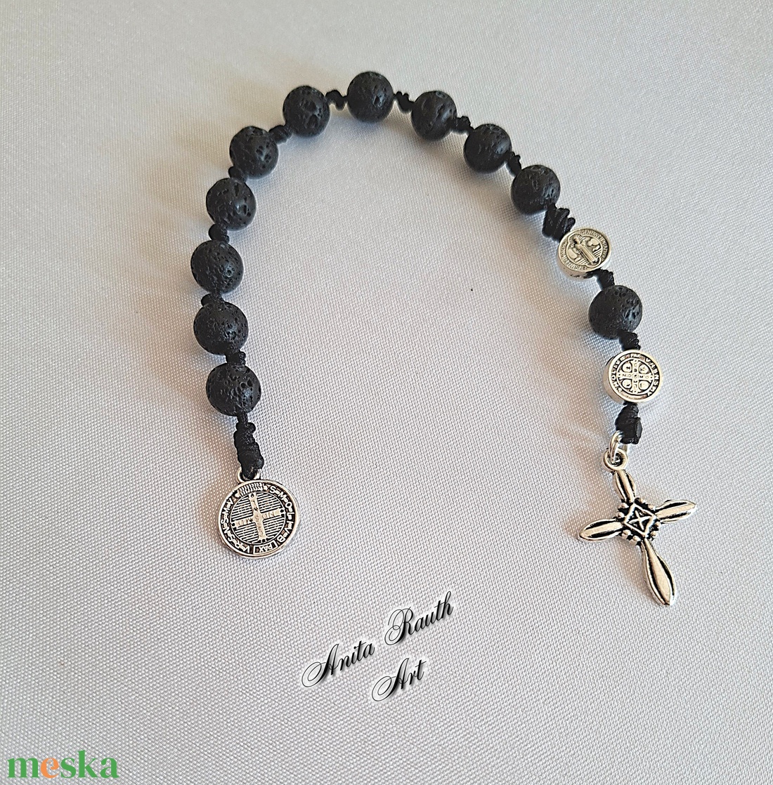 Rózsafüzér fekete lávakő gyöngyökkel - otthon & életmód - vallás - lánc & füzér - Meska.hu