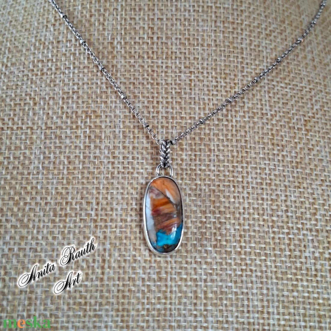 Színes türkiz medál  (Spiny Oyster Turquoise) - ékszer - nyaklánc - medál - Meska.hu