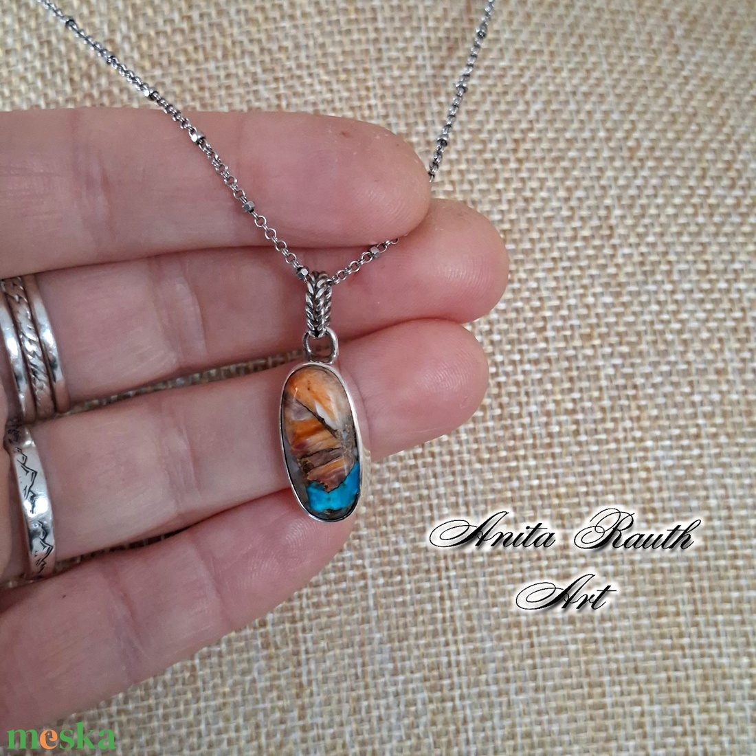 Színes türkiz medál  (Spiny Oyster Turquoise) - ékszer - nyaklánc - medál - Meska.hu