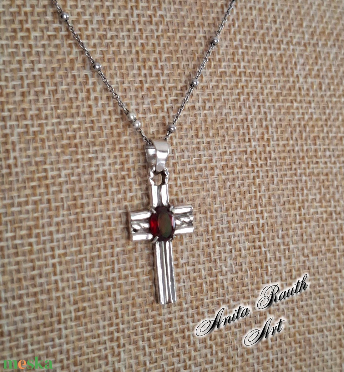 Gránát köves kereszt - ékszer - nyaklánc - medál - Meska.hu