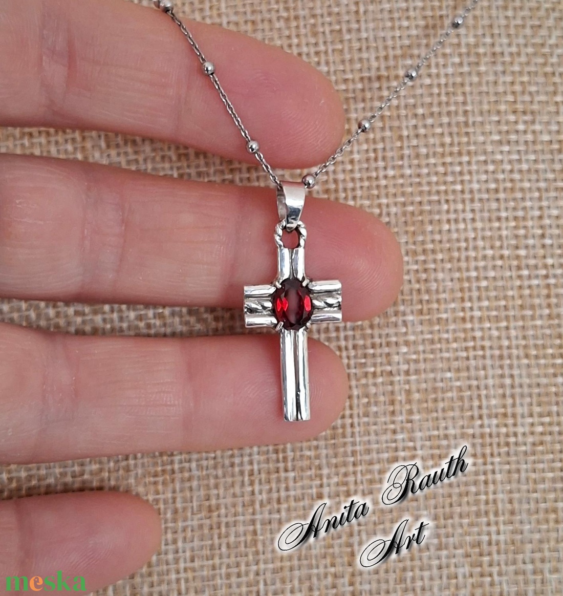 Gránát köves kereszt - ékszer - nyaklánc - medál - Meska.hu